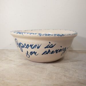Hand Painted Pottery Stoneware Bowl “Popcorn Is For Sharing “& Thats All Folks